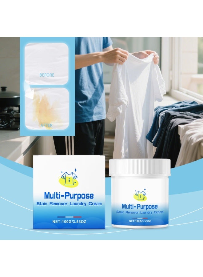 كريم مزيل البقع متعدد الأغراض للغسيل، مزيل بقع عنيدة للقمصان البيضاء، منظف متعدد الأغراض ومزيل بقع الغسيل، إزالة سهلة للدهون، القهوة والمزيد (3.53 أونصة) - Image 3